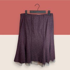 🍷 IDEOLOGY WOOL BLEND TULLE PEEKABOO A-LINE SKIRT BURGUNDY MAROON WINE SIZE 6